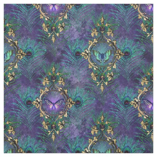 Gerahmte Schmetterlinge und Pfauenfedern Stoff (Muster)