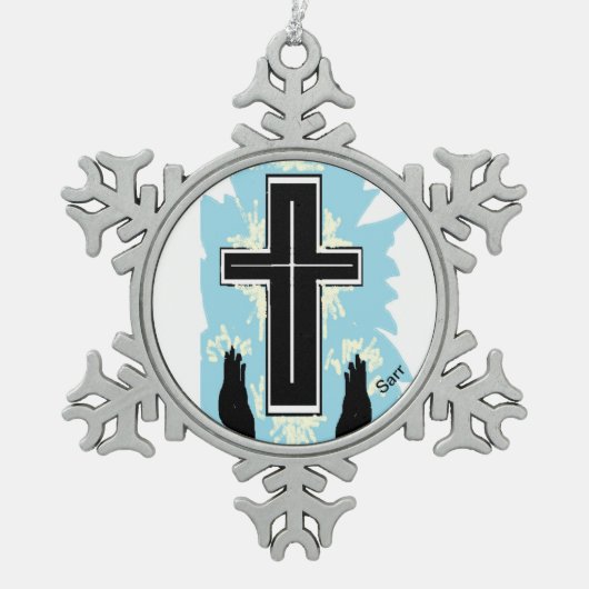 Gerahmte Schneeflocke : CATHOLIC CROSS Schneeflocken Zinn-Ornament (Vorderseite)