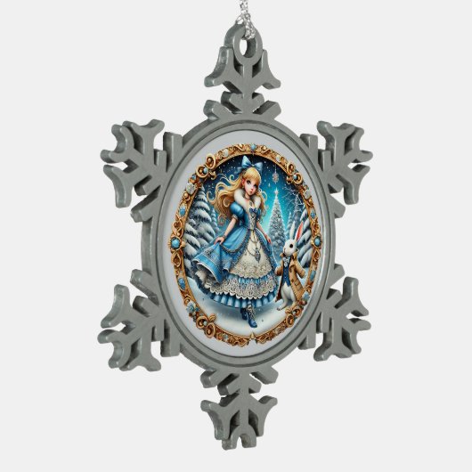 Gerahmte Schneeflocke Schneeflocken Zinn-Ornament (Links)