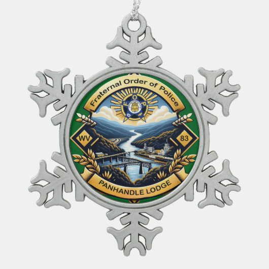 Gerahmte Schneeflocke Schneeflocken Zinn-Ornament (Vorderseite)