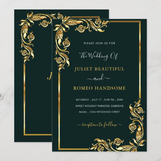 Gerahmte Schwarz-Gold-Hochzeitsvorlage (Vorne/Hinten)
