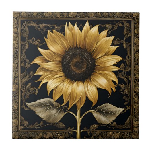 Gerahmte Sonnenblume Fliese (Vorderseite)