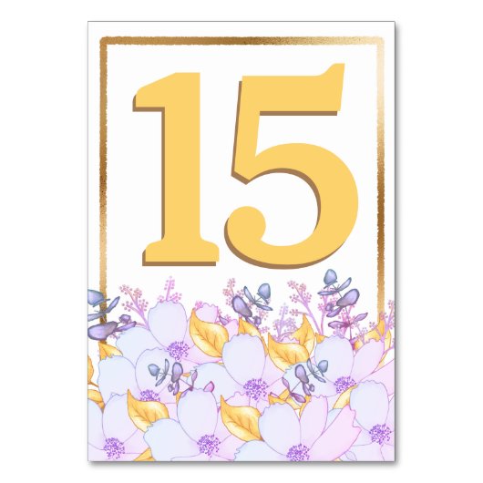 Gerahmte Tafelkarte aus Lila Gold Tischnummer (Vorderseite)