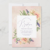 Gerahmte Taufe mit weichem Pfirsich und rosa Einladung (Vorderseite)