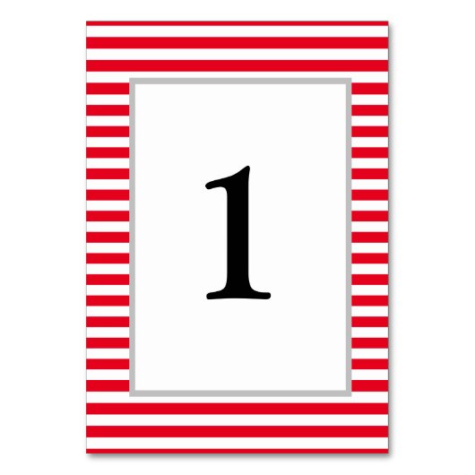 Gerahmte Tischnummer Rot/Weiße Streifen (Vorderseite)
