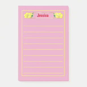 Gerahmte Verziert-gelbe Blütengrafik Post-it Klebezettel