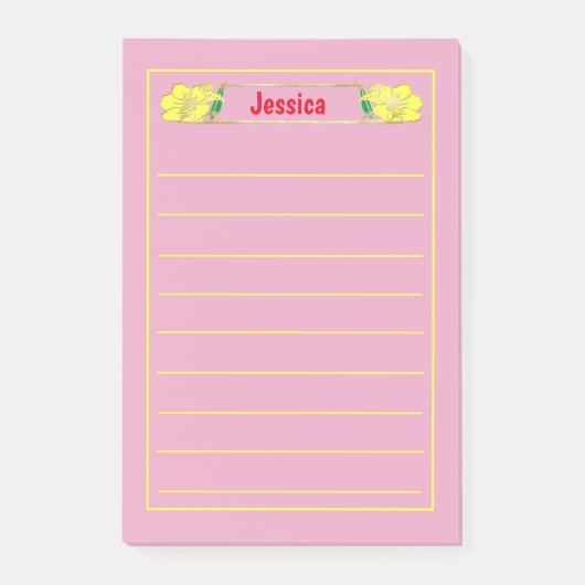 Gerahmte Verziert-gelbe Blütengrafik Post-it Klebezettel (Vorderseite)