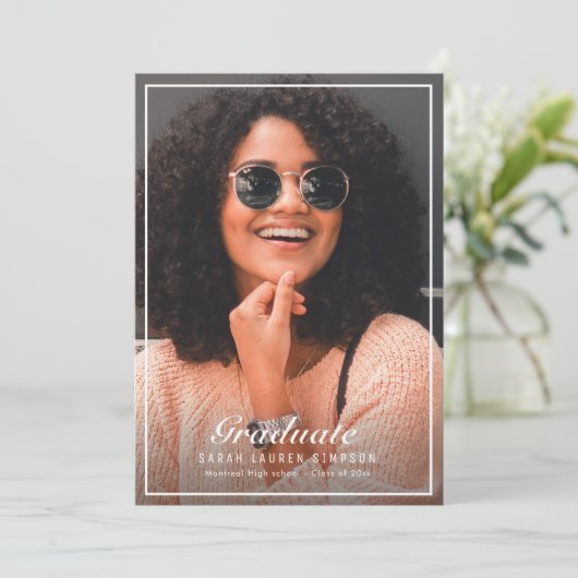 Gerahmte zweiseitige Foto-Abschlussfeier Einladung (Stehend Vorderseite)