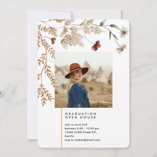 Gerahmter Boho Floralarch Graduate Einladung (Rückseite)