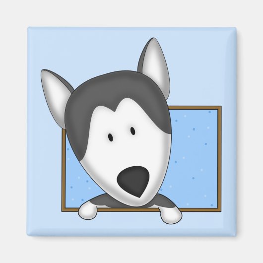 Gerahmter Cartoon Siberian Husky Magnet (Vorne)