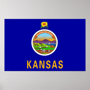 Gerahmter Druck mit Flag von Kansas, USA. Poster