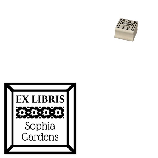 Gerahmter floraler Ex Libris Gummistempel (Stempel)