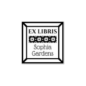 Gerahmter floraler Ex Libris Gummistempel (Prägung)