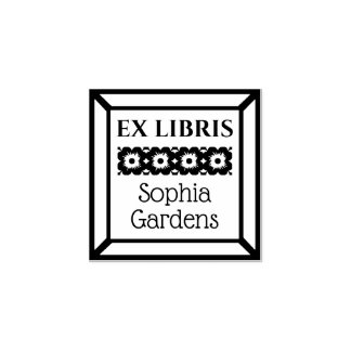 Gerahmter floraler Ex Libris Gummistempel