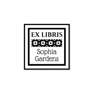Gerahmter floraler Ex Libris Gummistempel