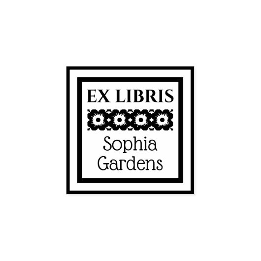 Gerahmter floraler Ex Libris Gummistempel (Prägung)