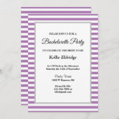 Gerahmter Junggeselinnen-Abschied lila/weiß Streif Einladung (Vorne/Hinten)
