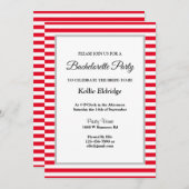 Gerahmter Junggeselinnen-Abschied Rot/Weiß Streife Einladung (Vorne/Hinten)