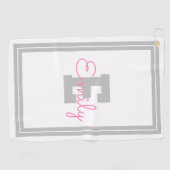 Gerahmter Name & Monogramm | Hellgrau & Rosa Golfhandtuch (Horizontal)