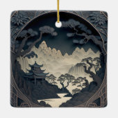 Gerahmtes 3D Chinesisches Landschaftsbild Grau Squ Keramikornament (Rückseite)