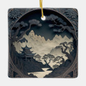 Gerahmtes 3D Chinesisches Landschaftsbild Grau Squ Keramikornament (Vorderseite)