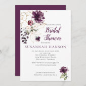 Gerahmtes Brautparty aus lila und goldenen Blumen Einladung (Vorne/Hinten)