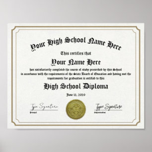 Gerahmtes Diplom an der High School, GED Poster