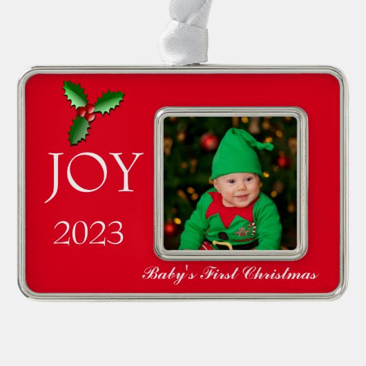 Gerahmtes Foto Ornament-Baby's First Christmas Chr Rahmen-Ornament Silber (Vorderseite)
