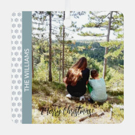 Gerahmtes Foto Weihnachten Schneeflocken Weiß Blau Ornament Aus Metall