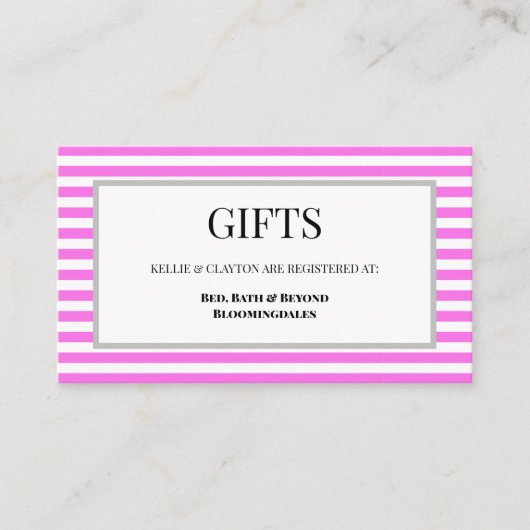 Gerahmtes Geschenkregister, rosa/weiße Streifen Begleitkarte (Vorderseite)