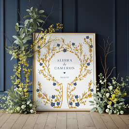 Gerahmtes Gold Fingerprint Tree Wedding Guest Book Poster