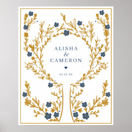 Gerahmtes Gold Fingerprint Tree Wedding Guest Book Poster