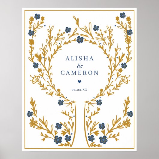 Gerahmtes Gold Fingerprint Tree Wedding Guest Book Poster (Vorne)