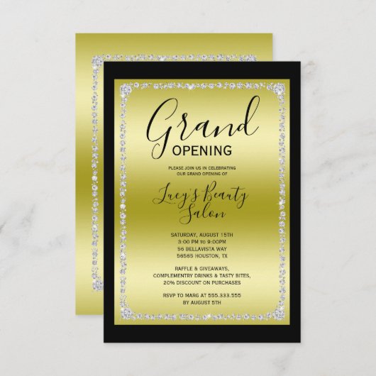 Gerahmtes Grand Opening mit Gold & Black Diamond Einladung (Vorne/Hinten)