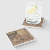 Gerahmtes Grasland für Nutzpferde Steinuntersetzer (Seitenansicht)