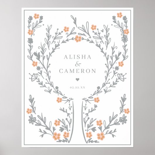 Gerahmtes Graue Fingerprint Tree Wedding Gästebuch (Vorne)