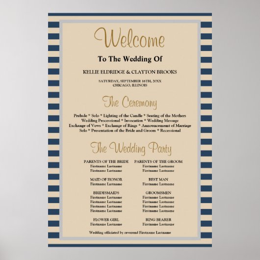 Gerahmtes Hochzeitsprogramm für klassische Blaustr Poster (Vorne)