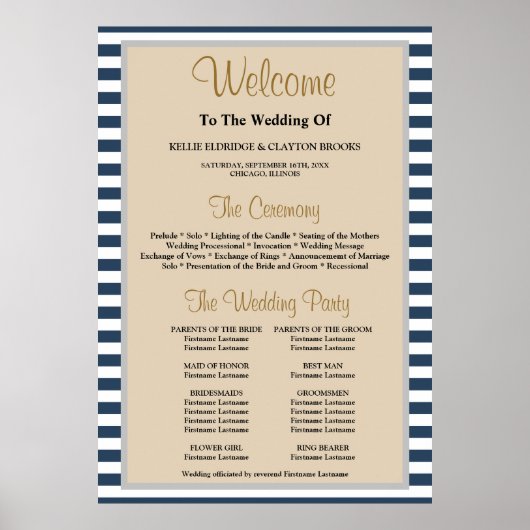 Gerahmtes Hochzeitsprogramm für klassische Blaustr Poster (Vorne)