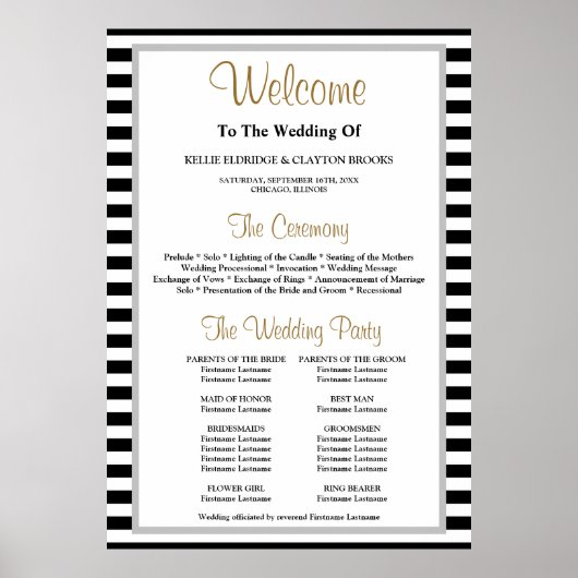 Gerahmtes Hochzeitsprogramm für Schwarzweiß-Streif Poster (Vorne)