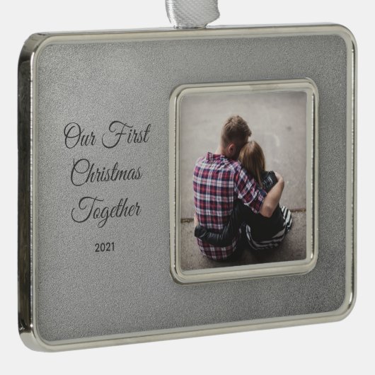 Gerahmtes Hochzeitssemble Foto Erstes Weihnachtsge Rahmen-Ornament Silber (Rechts)