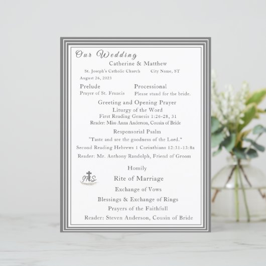 Gerahmtes katholisches Hochzeitsprogramm (Stehend Vorderseite)