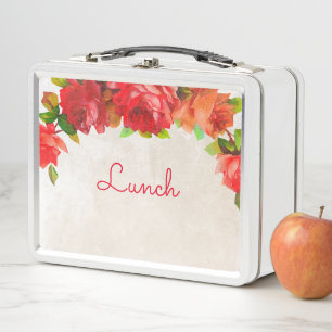 Gerahmtes Mittagsbuffet mit hellen Blumen Metall Brotdose