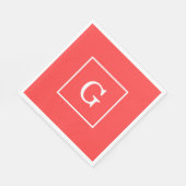 Gerahmtes Monogramm Coral Red White Serviette (Ecke)