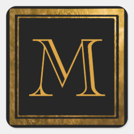 Gerahmtes Monogramm für das elegante Black-Foil Quadratischer Aufkleber