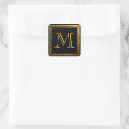 Gerahmtes Monogramm für das elegante Black-Foil Quadratischer Aufkleber