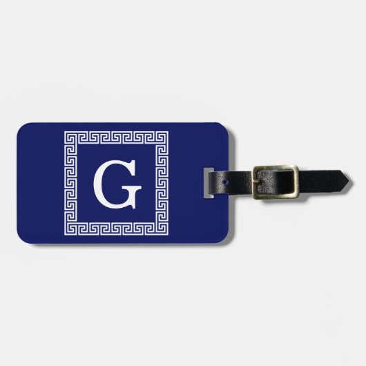 Gerahmtes Monogramm für den blauen griechischen Sc Gepäckanhänger (Vorderseite horizontal)