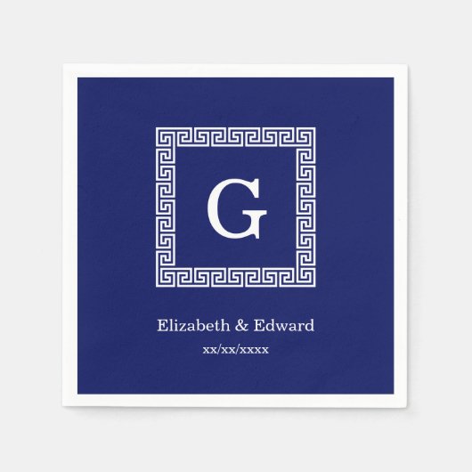 Gerahmtes Monogramm für den blauen griechischen Sc Serviette (Vorderseite)