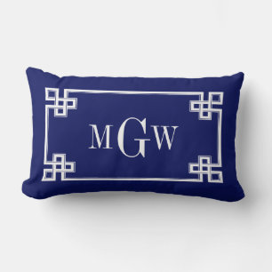Gerahmtes Monogramm für Navy 5c Blue Whgriech Key Lendenkissen