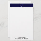 Gerahmtes Monogramm für Navy Blue Dark Grek; griec Briefpapier (Vorne/Hinten)