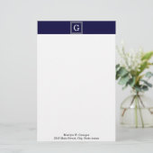 Gerahmtes Monogramm für Navy Blue Dark Grek; griec Briefpapier (Stehend Vorderseite)